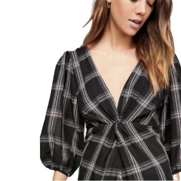 Free People Miss Molly Plaid Puff Sleeve Mini Dress - Picture 3 of 7